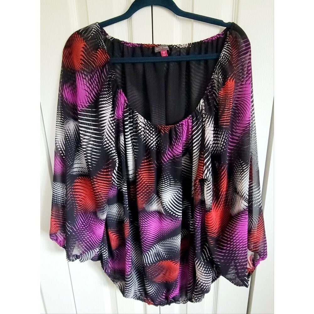 Vince Camuto 3X Blouse Balloon Sleeve‎ Elastic Hems Multicolor Romantic Chiffon